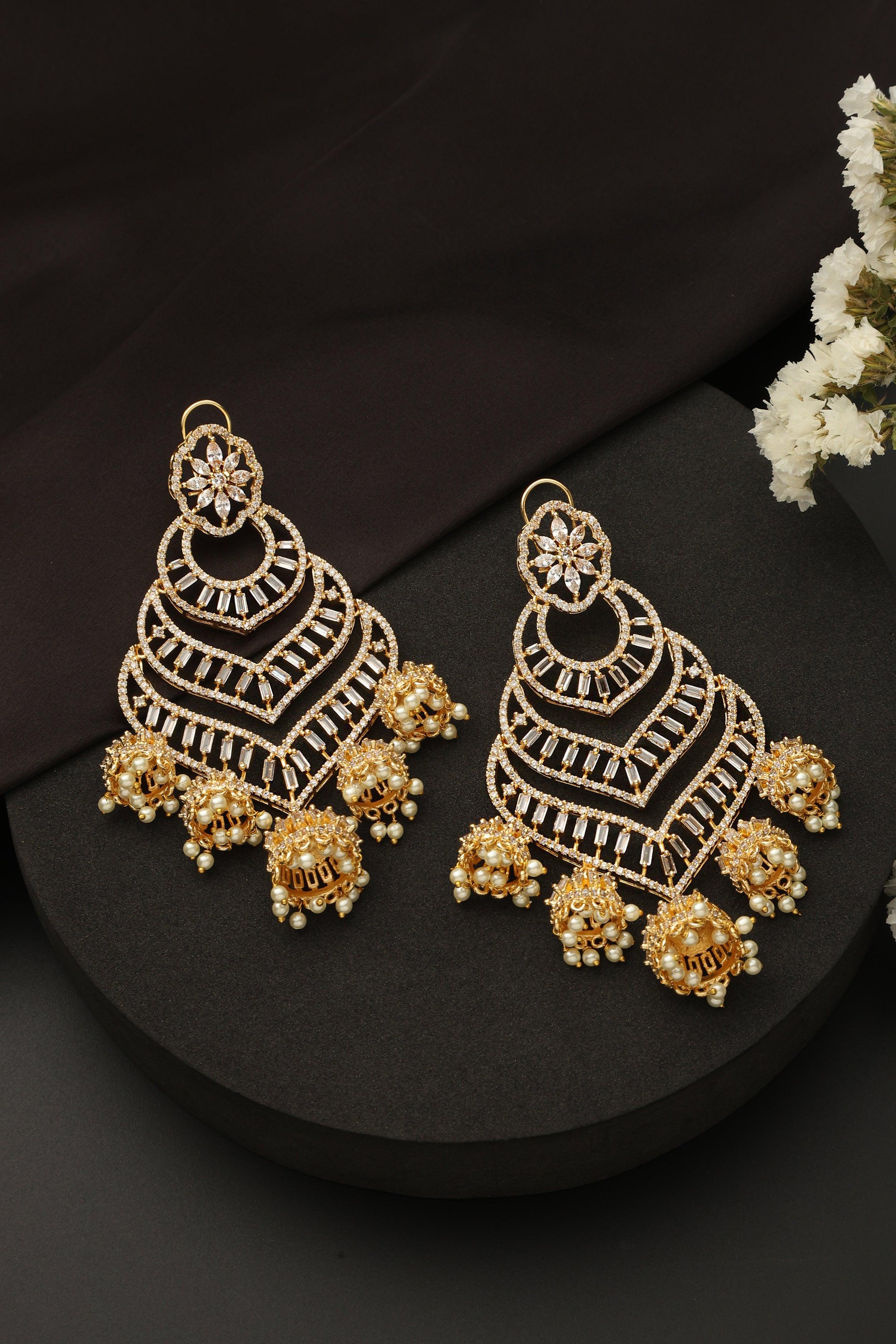 Gold Statement CZ Earrings