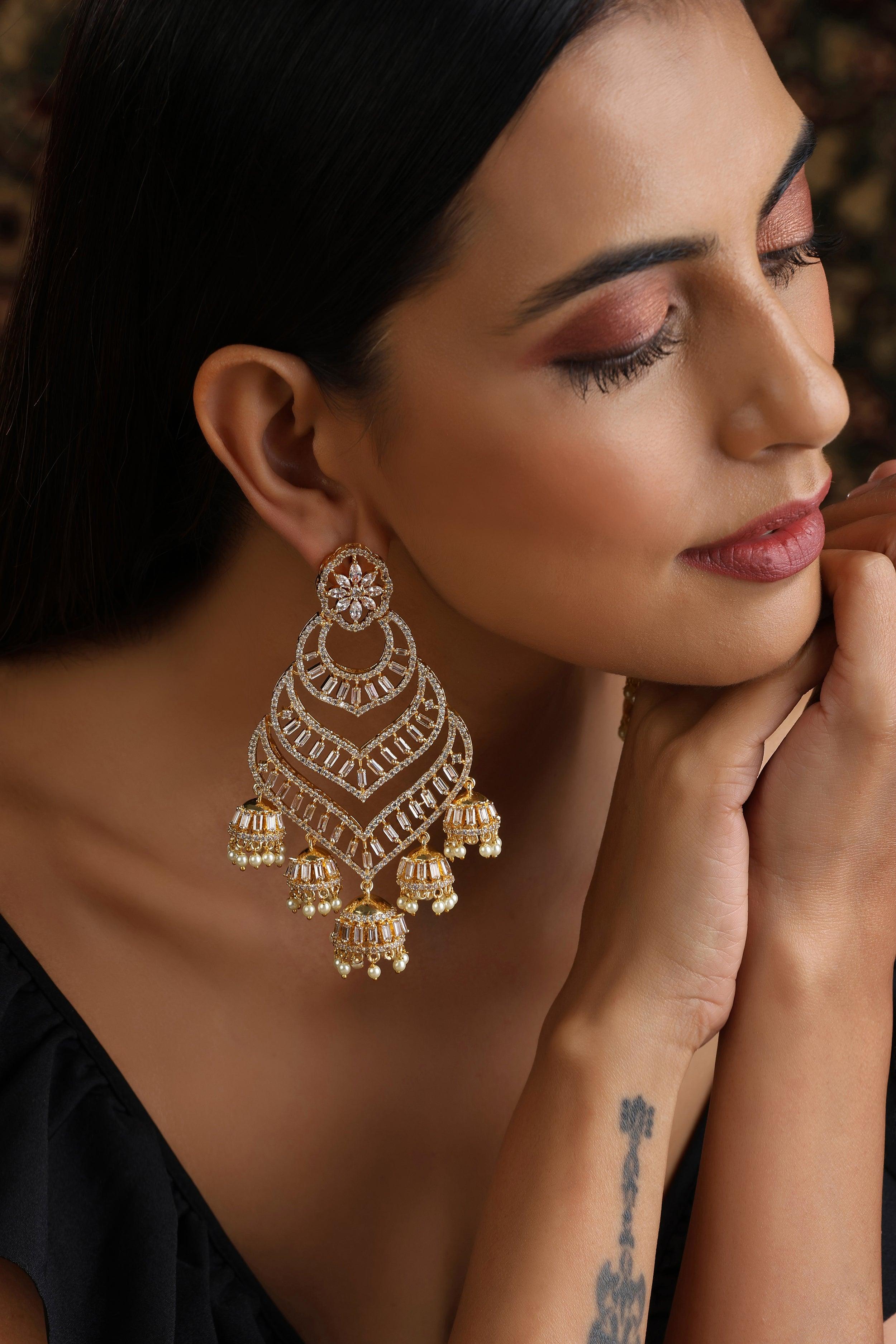 Gold Statement CZ Earrings