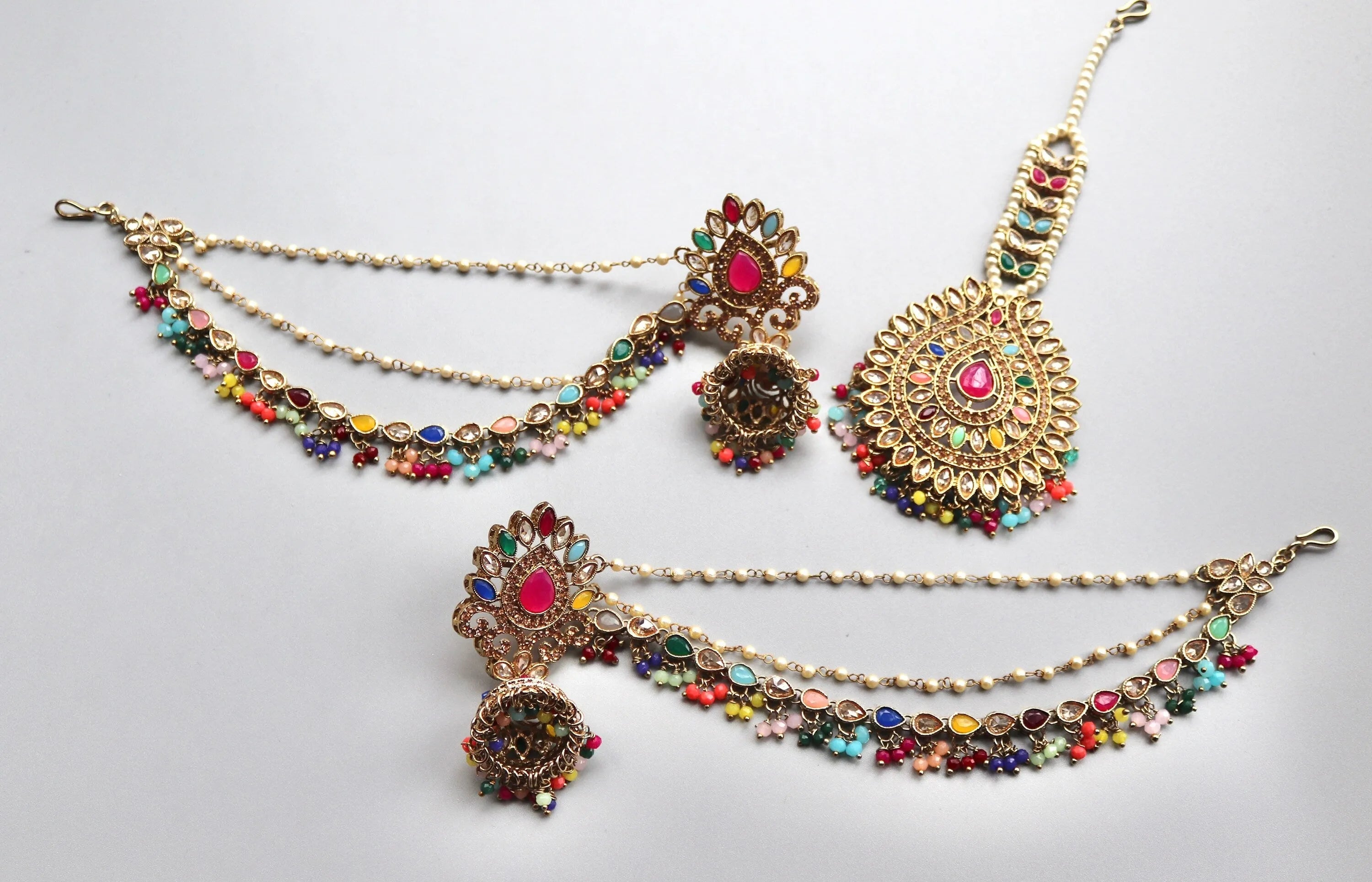 Nihi Navratan Bahubali Earrings Tikka Set