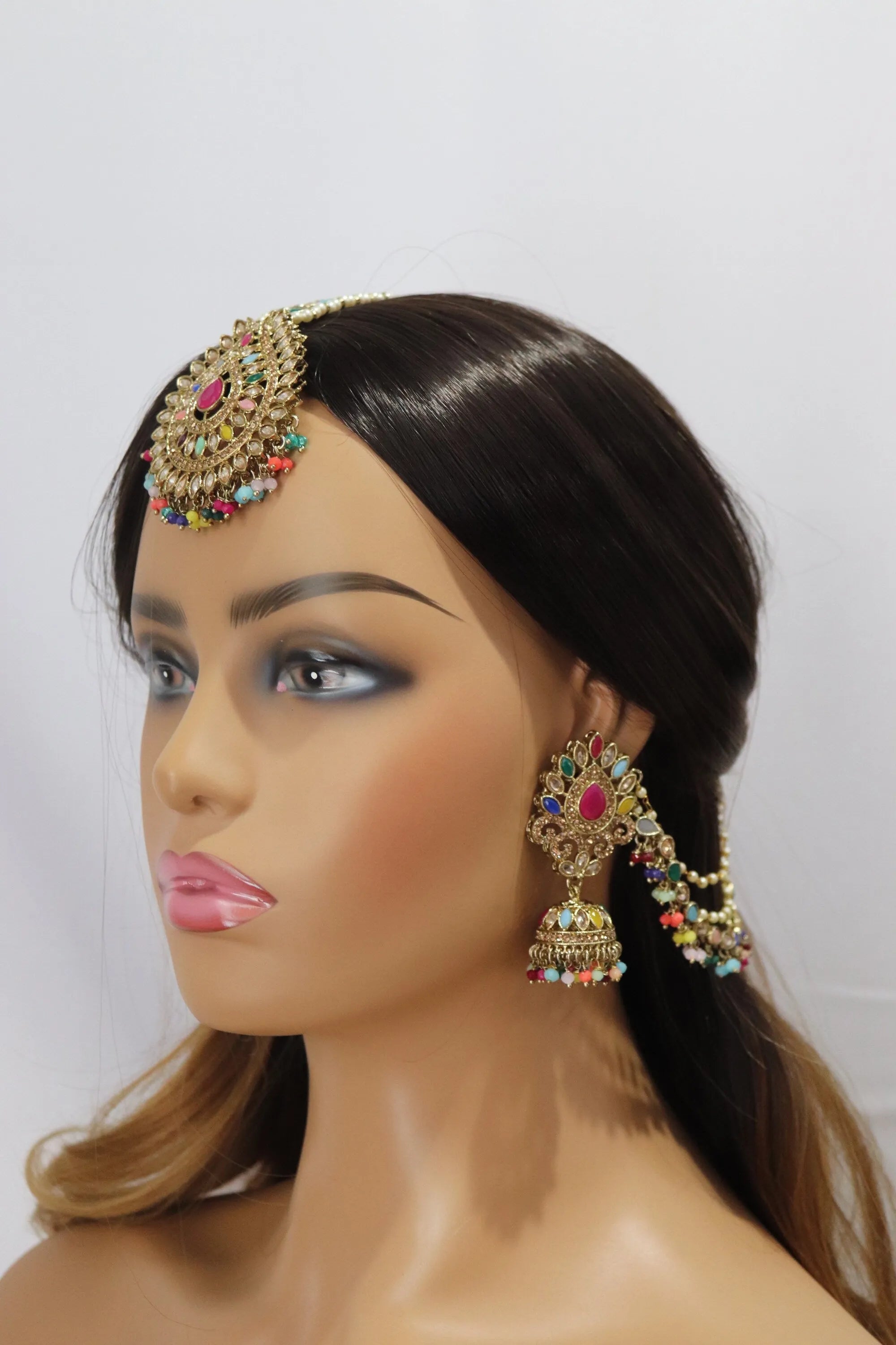 Nihi Navratan Bahubali Earrings Tikka Set