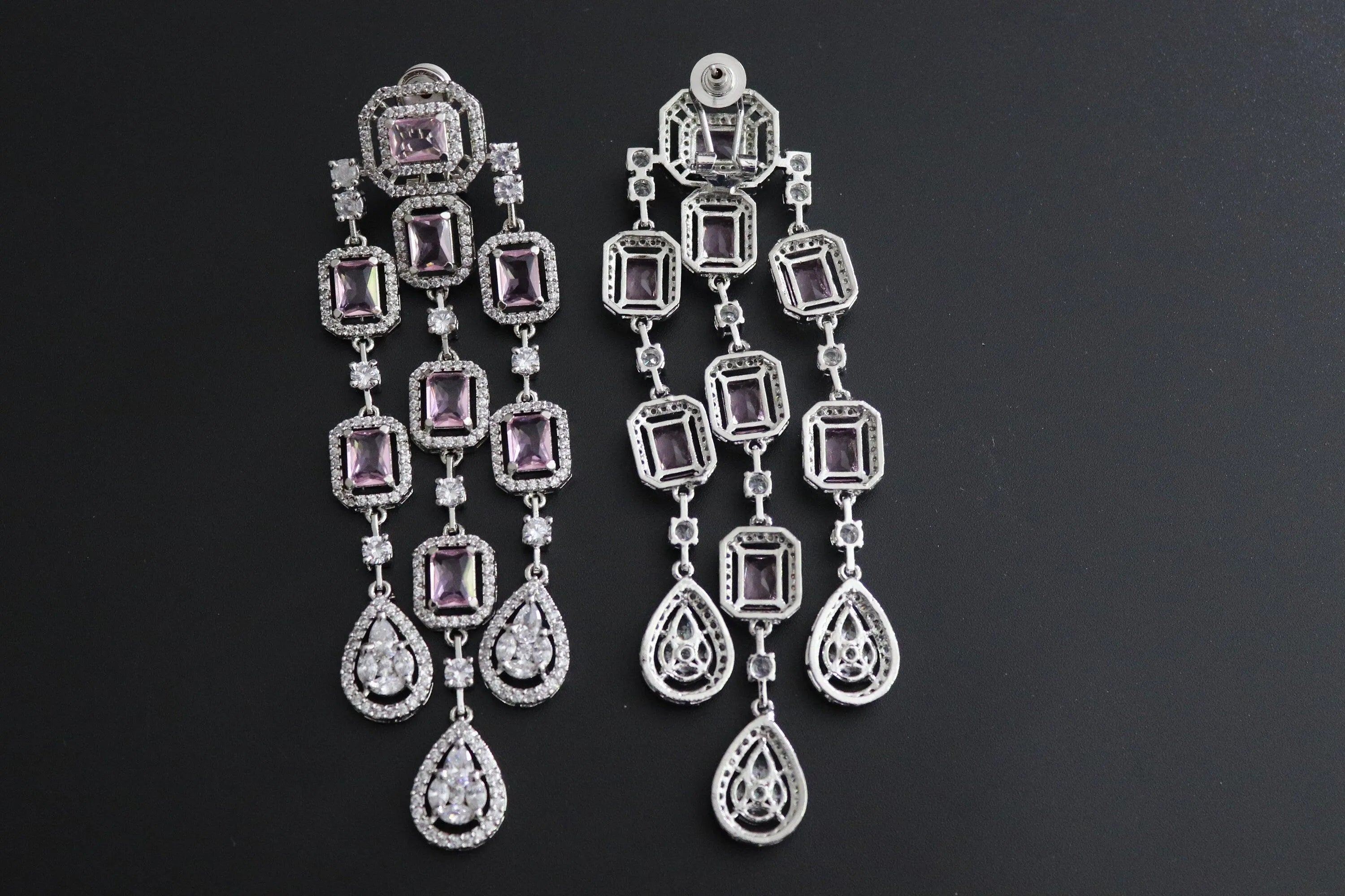 Pink Long CZ Earrings