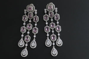 Pink Long CZ Earrings