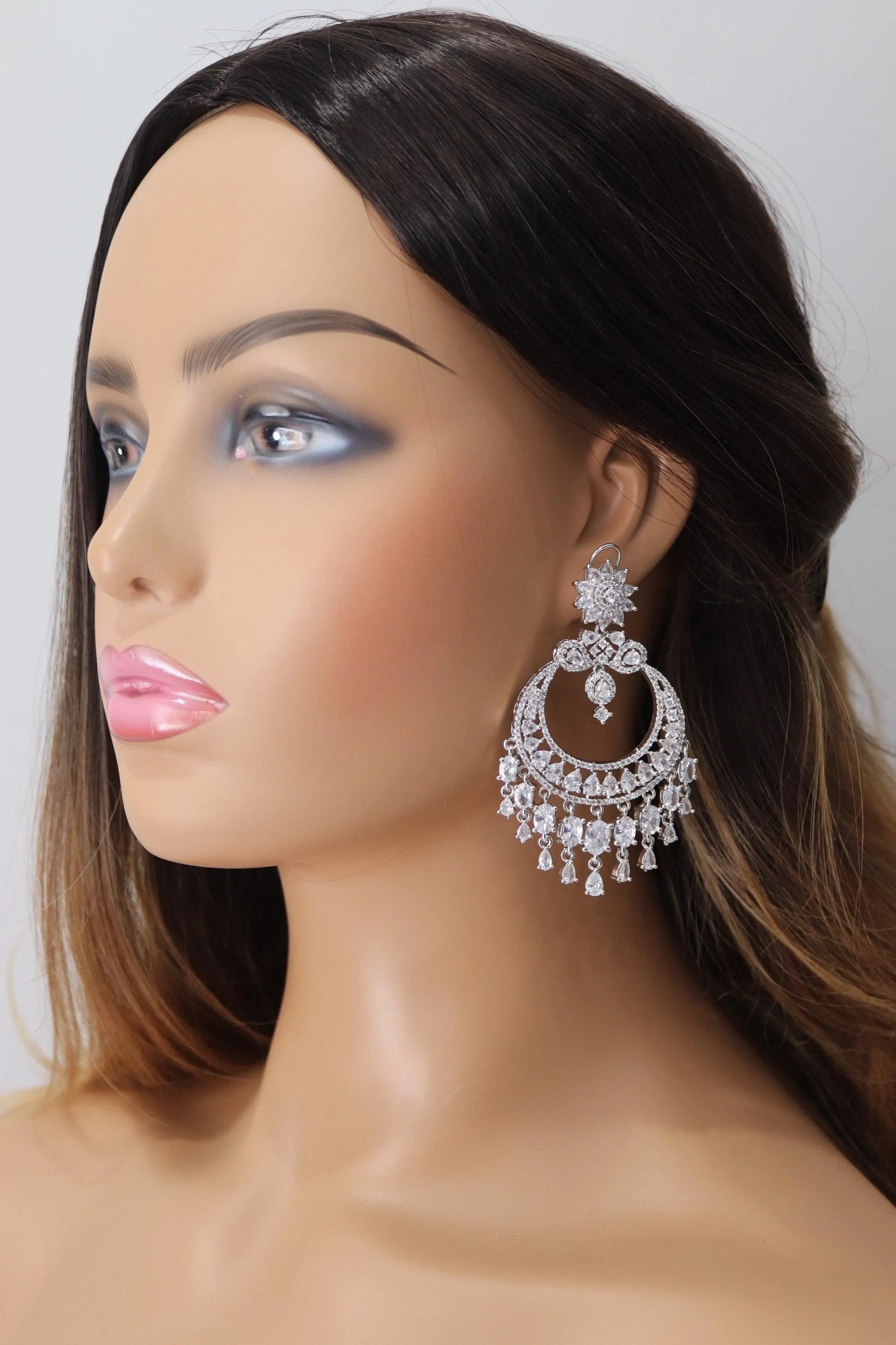 Silver Diamond Chaandbali