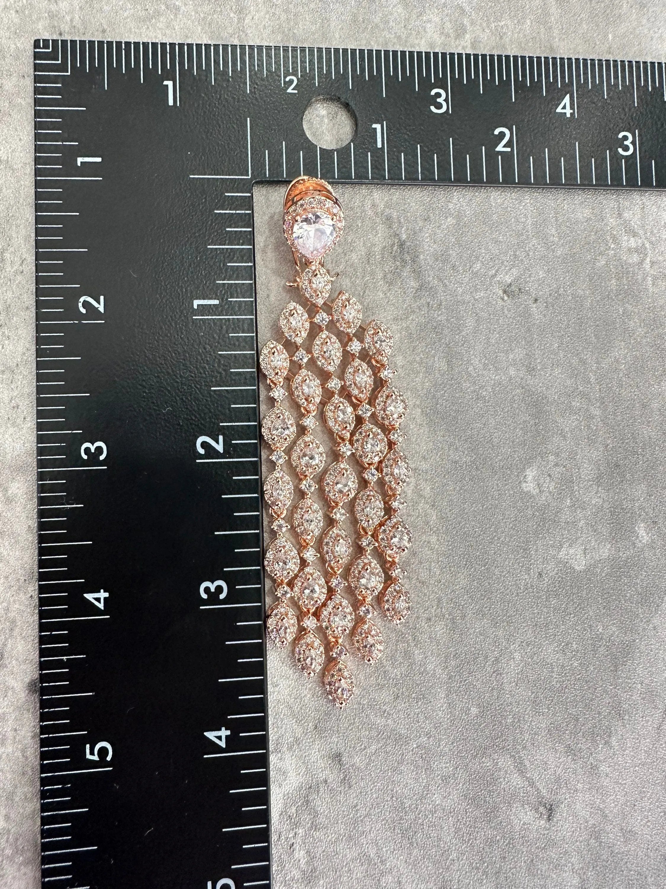 Sold Out Rose Gold Waterfall Diamond Earrings/Chaandbalis / Indian Earring / Indian Jewelry/ Pakistani Jewelry/ Bollywood Jewelry