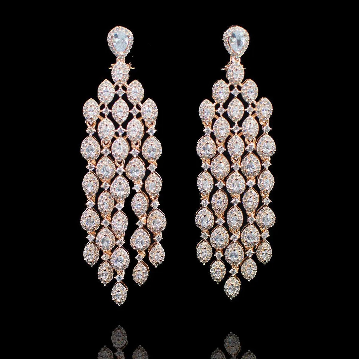 Sold Out Rose Gold Waterfall Diamond Earrings/Chaandbalis / Indian Earring / Indian Jewelry/ Pakistani Jewelry/ Bollywood Jewelry