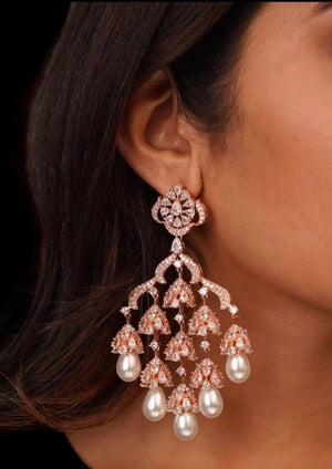 Stella Gold Diamond Pearl Chaandbali Earrings Gold Indian Earrings American Diamond Earring Punjabi Jewelry