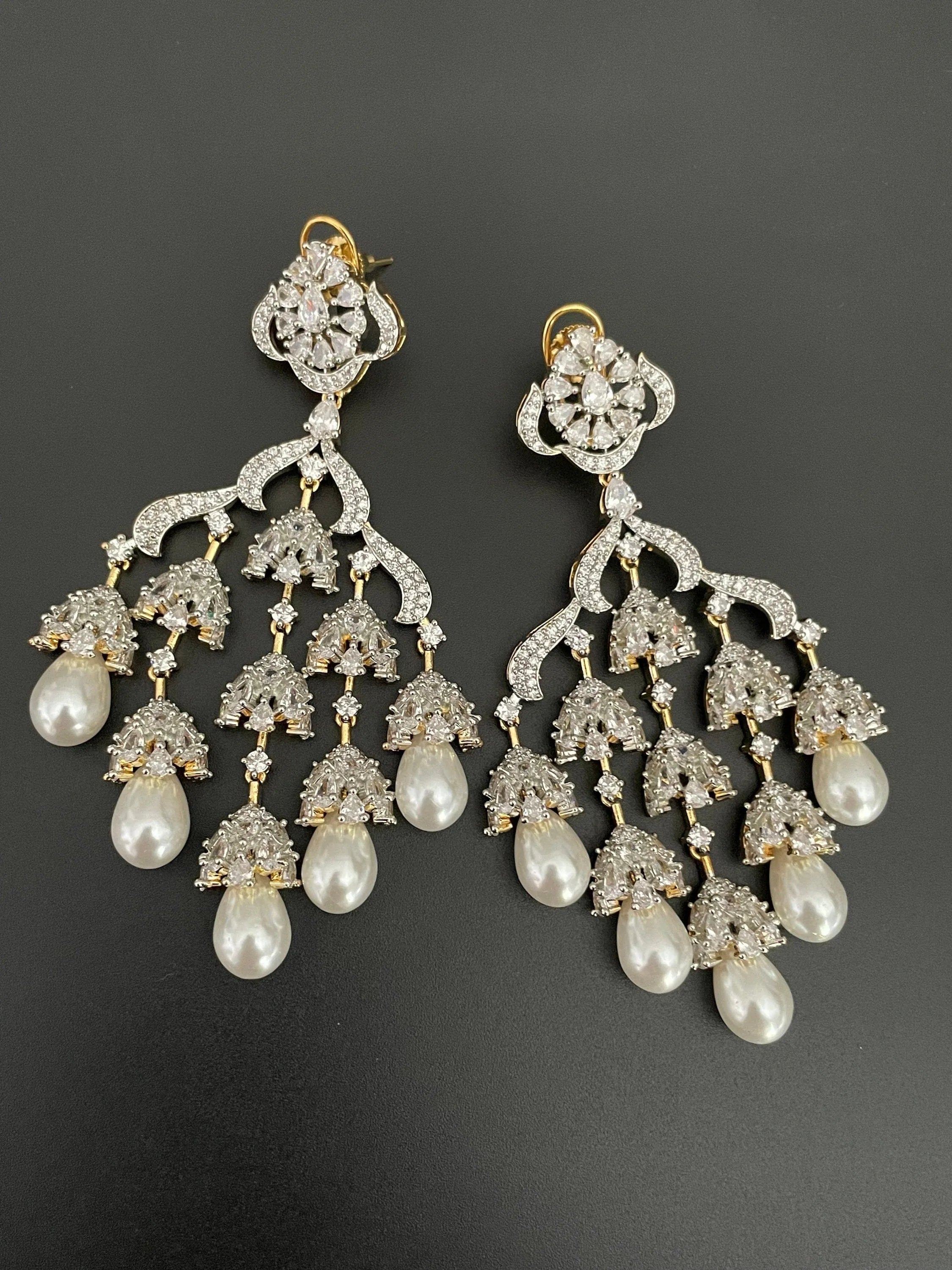 Stella Gold Diamond Pearl Chaandbali Earrings Gold Indian Earrings American Diamond Earring Punjabi Jewelry
