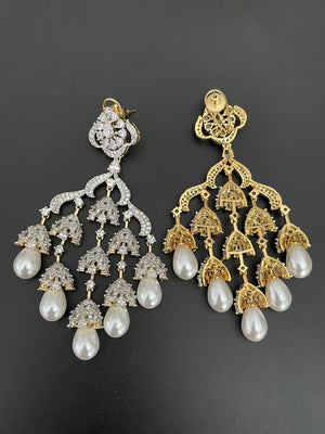 Stella Gold Diamond Pearl Chaandbali Earrings Gold Indian Earrings American Diamond Earring Punjabi Jewelry