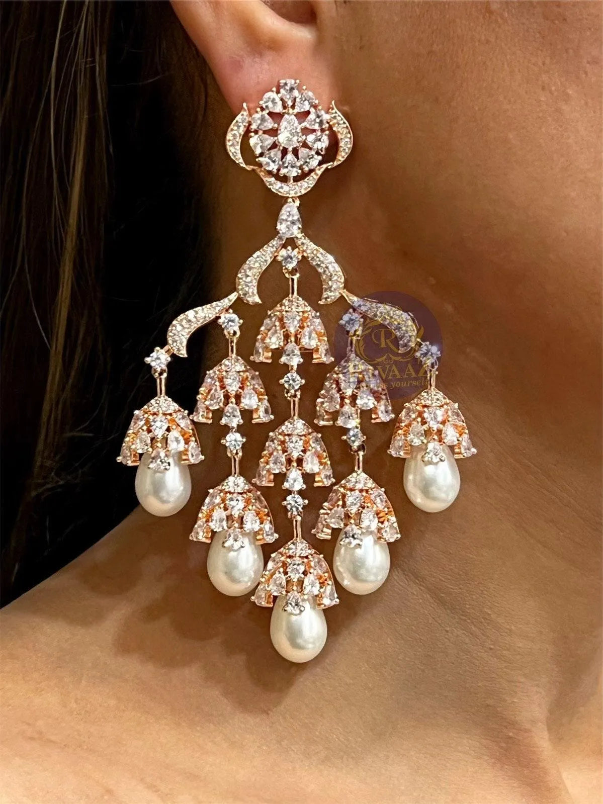 Stella Rose Gold CZ Diamond Chandelier Earrings