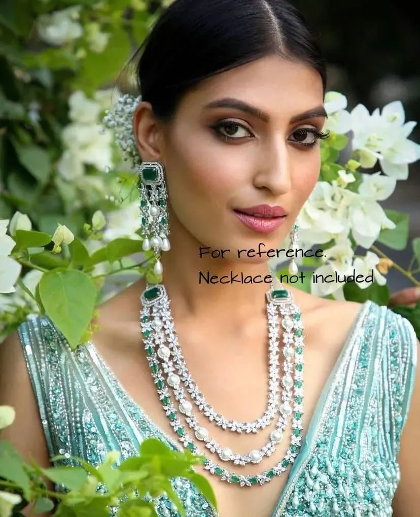 Vanya Emerald CZ Pearl Dangle Earrings