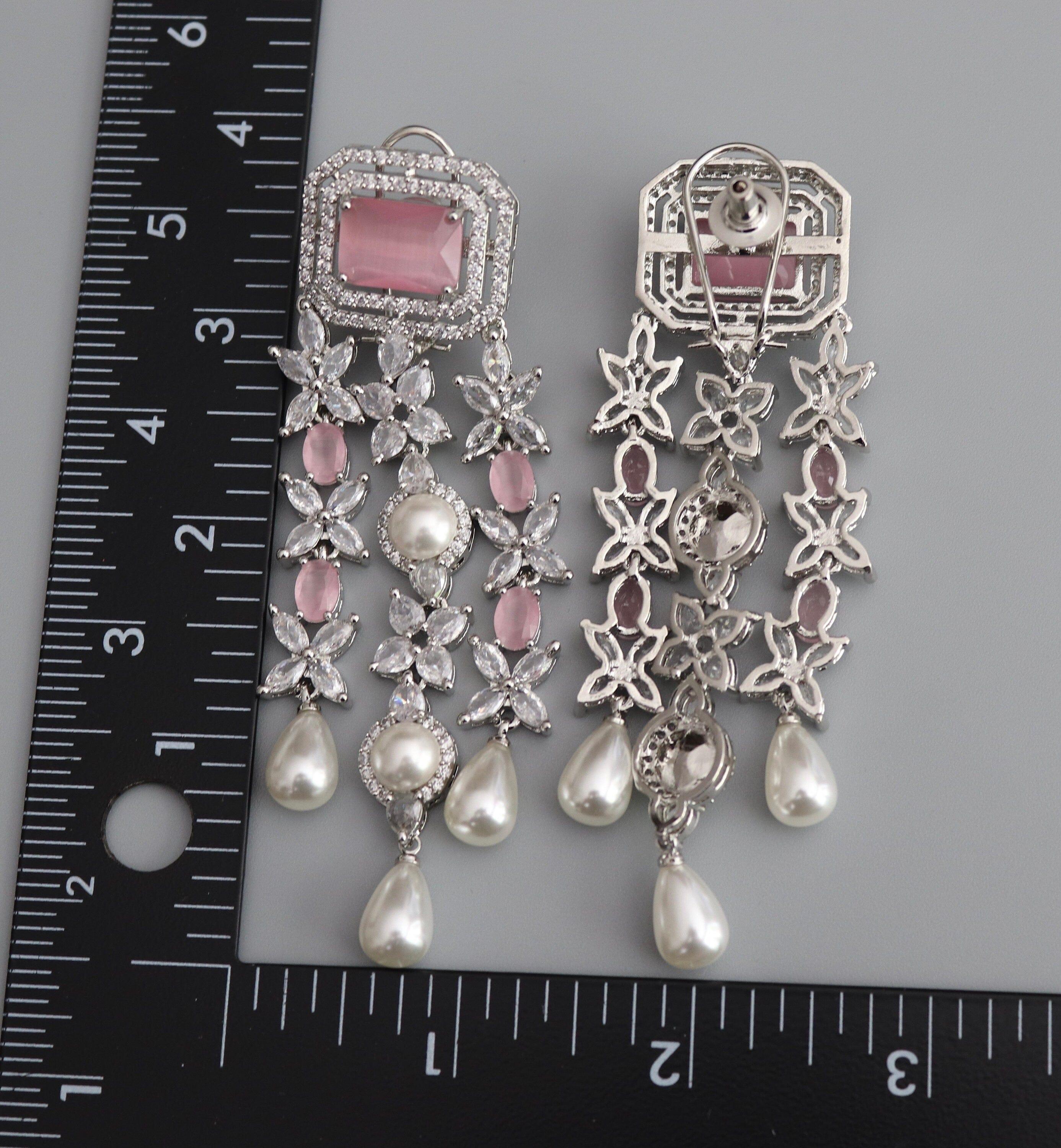 Vanya Pink CZ Pearl Earrings