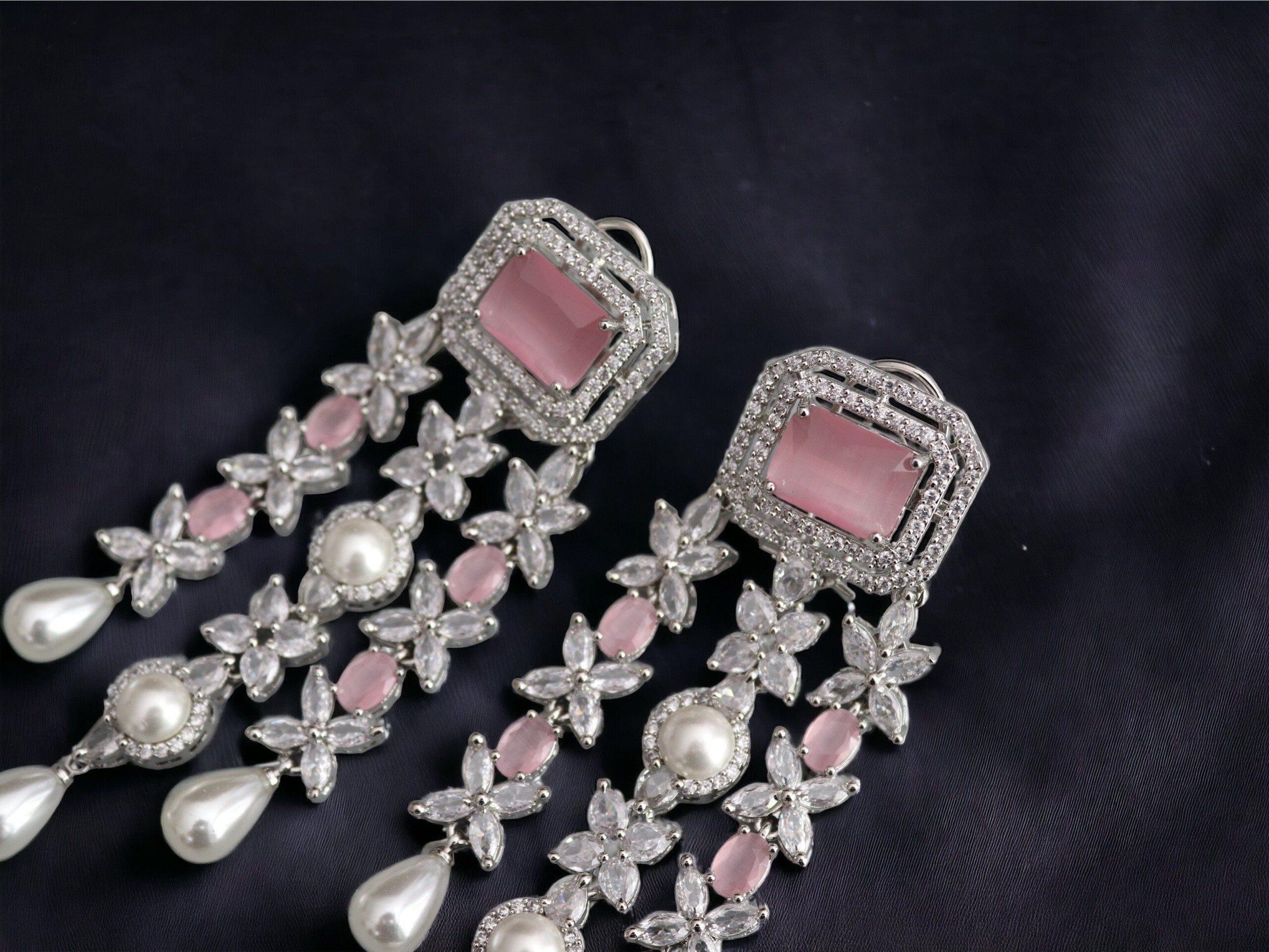 Vanya Pink CZ Pearl Earrings