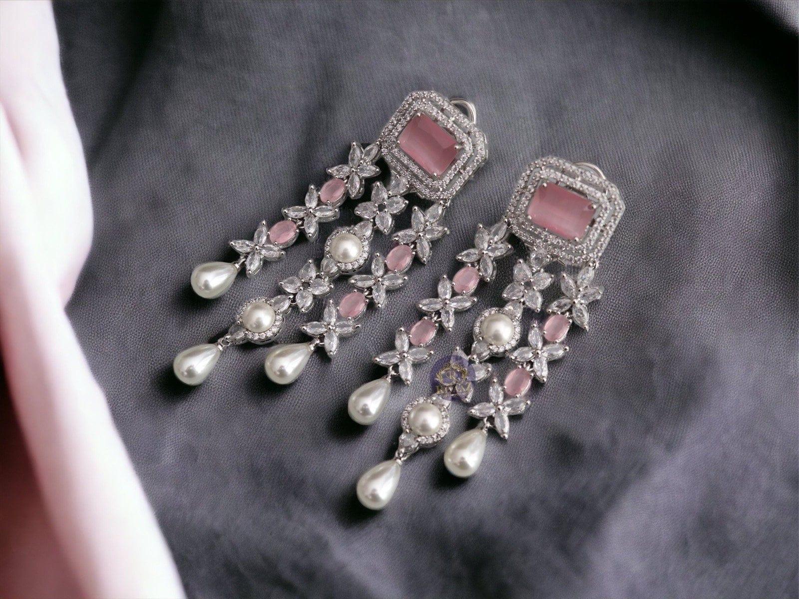 Vanya Pink CZ Pearl Earrings
