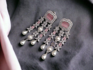 Vanya Pink CZ Pearl Earrings