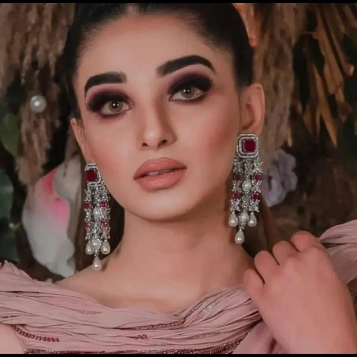 Vanya Ruby CZ Pearl Dangle Earrings