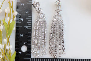 White Gold Waterfall CZ Earrings