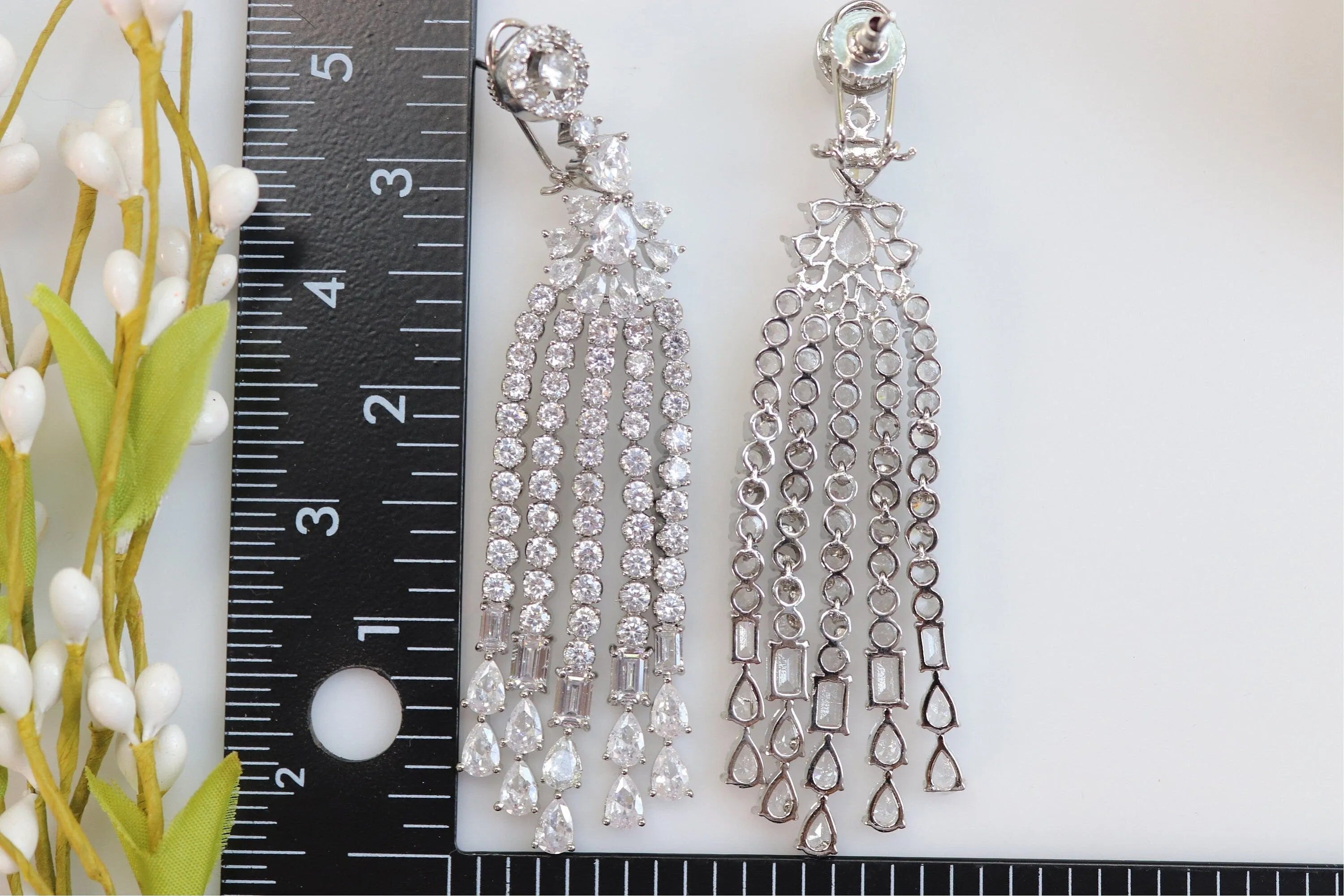White Gold Waterfall CZ Earrings