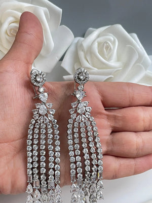 White Gold Waterfall CZ Earrings