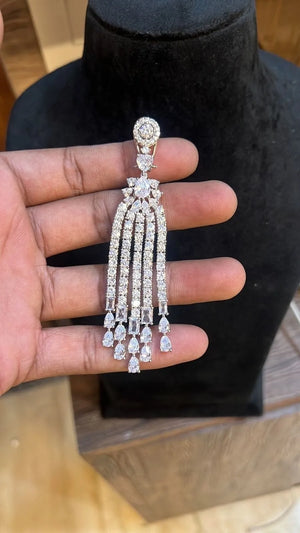 White Gold Waterfall CZ Earrings