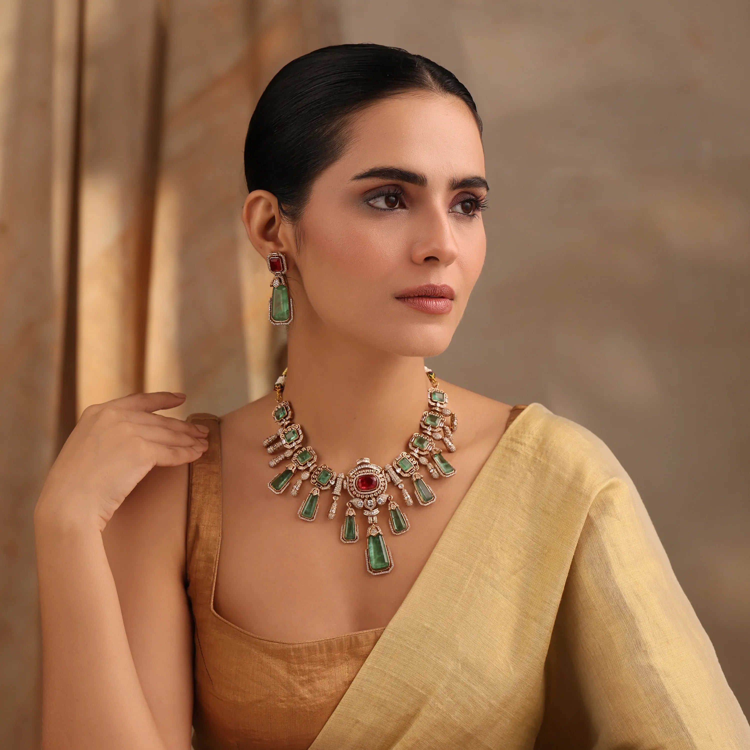 Elara Mint Ruby Doublets Royale Necklace Set