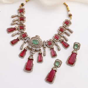 Elara Ruby Mint Doublets Royale Necklace Set