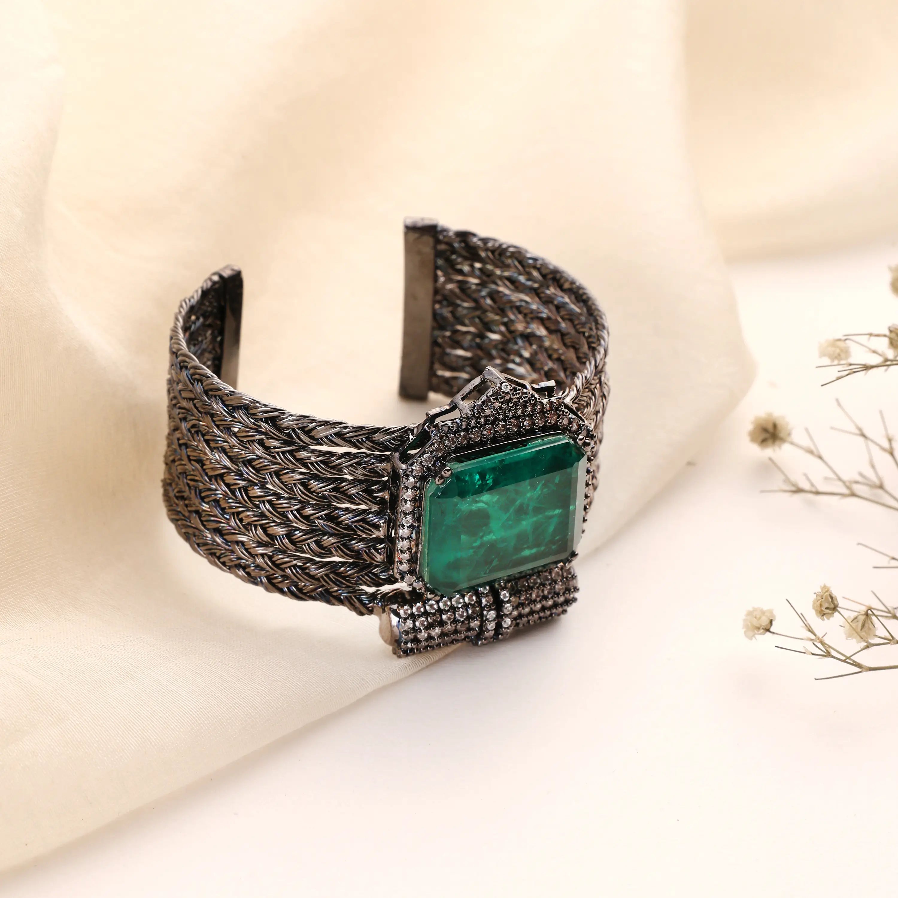 Emerald Noir Mesh Statement Cuff Bracelet