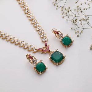 Emerald Zoya Long  Necklace Set (Necklace + Earrings)