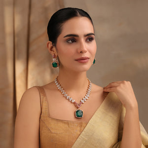 Emerald Zoya Long  Necklace Set (Necklace + Earrings)