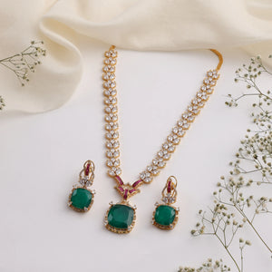 Emerald Zoya Long  Necklace Set (Necklace + Earrings)