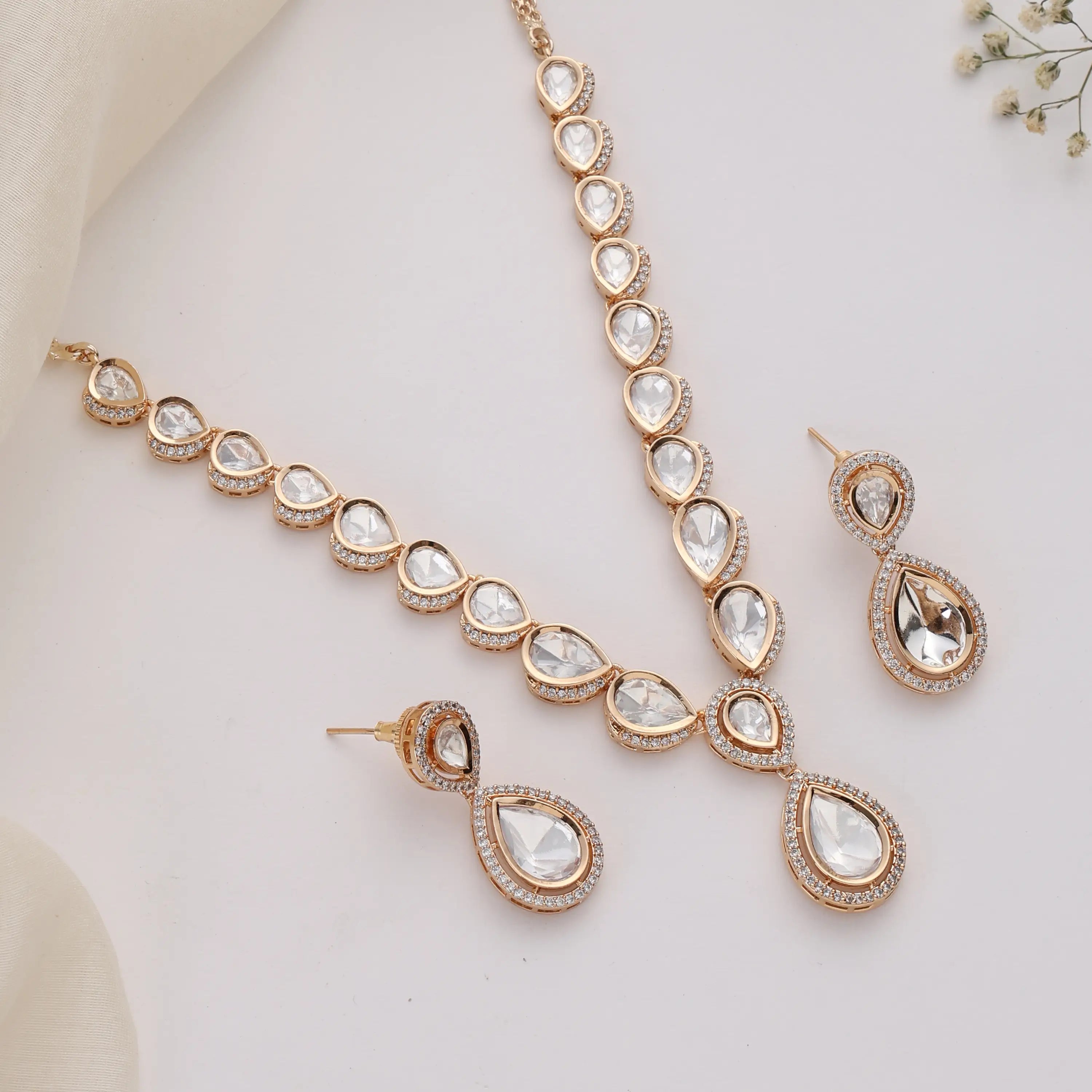 Eternity Drop Uncut Polki Set with Teardrop Necklace & Earrings