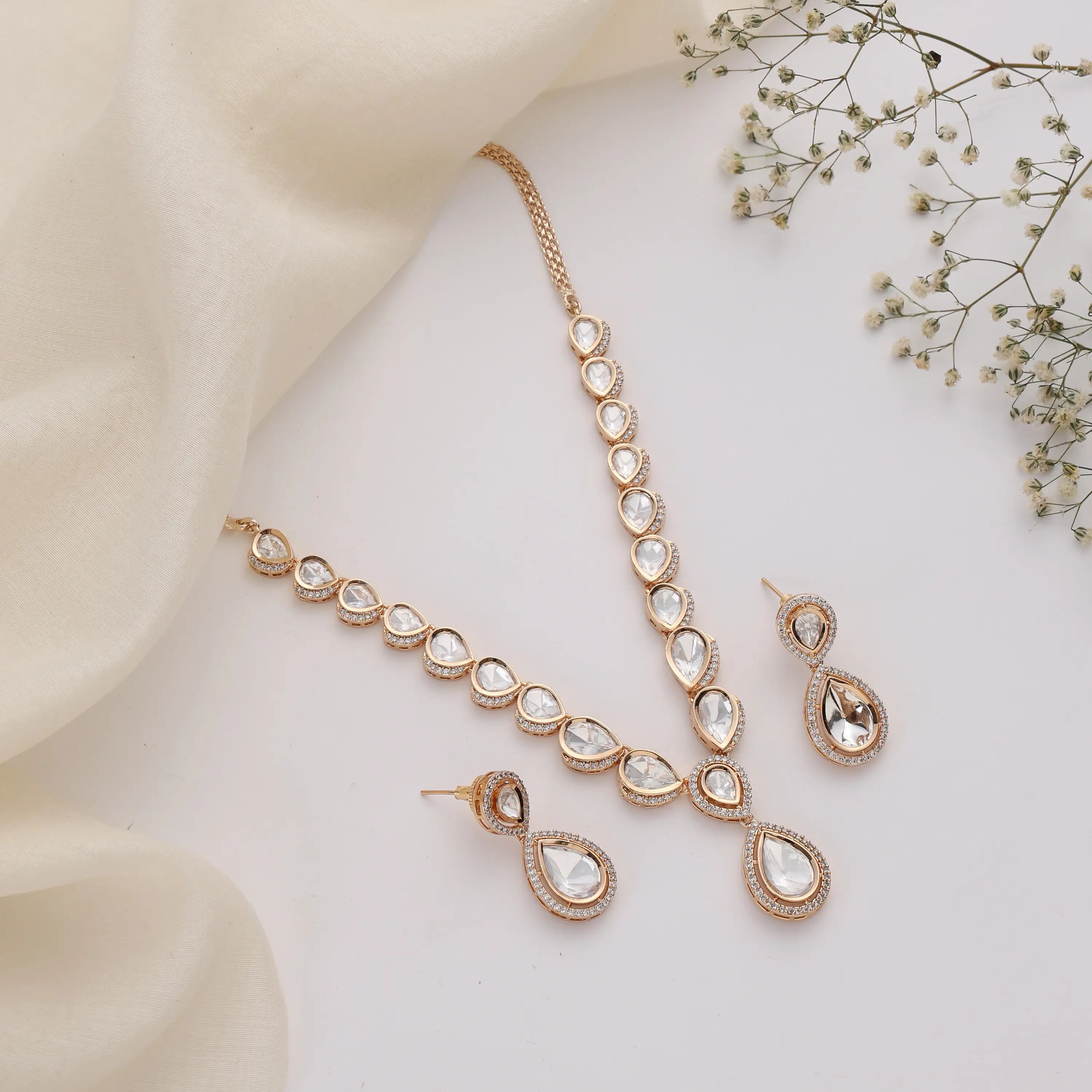 Eternity Drop Uncut Polki Set with Teardrop Necklace & Earrings