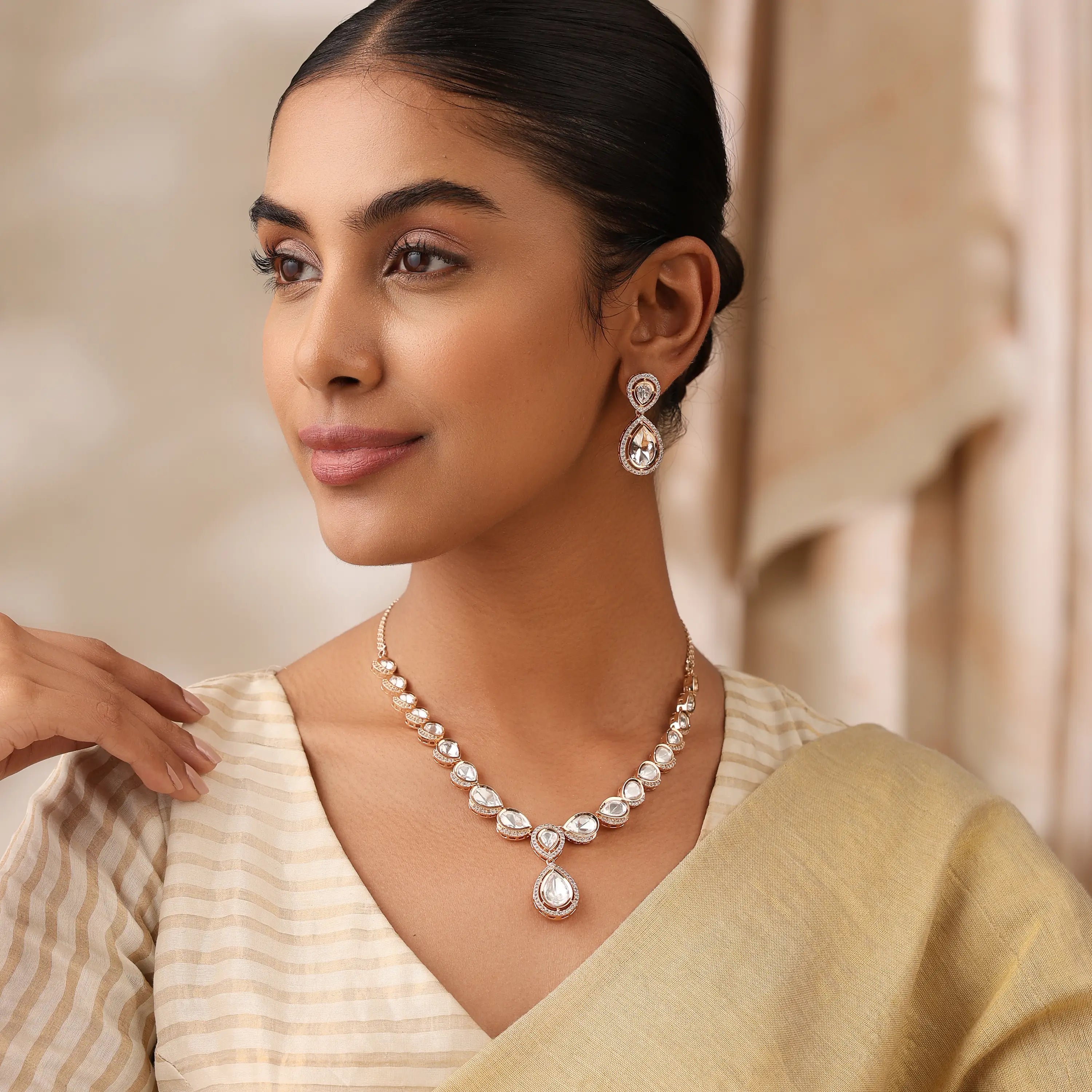 Eternity Drop Uncut Polki Set with Teardrop Necklace & Earrings