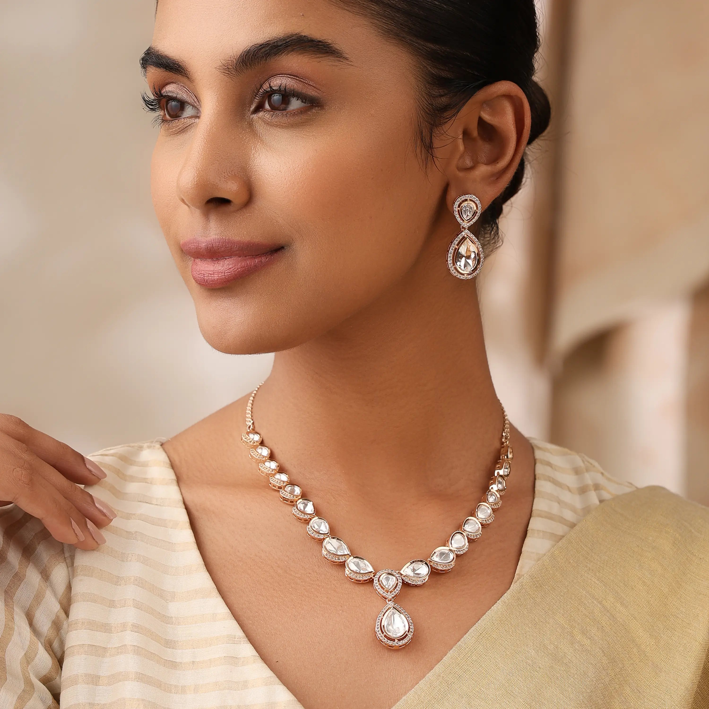 Eternity Drop Uncut Polki Set with Teardrop Necklace & Earrings