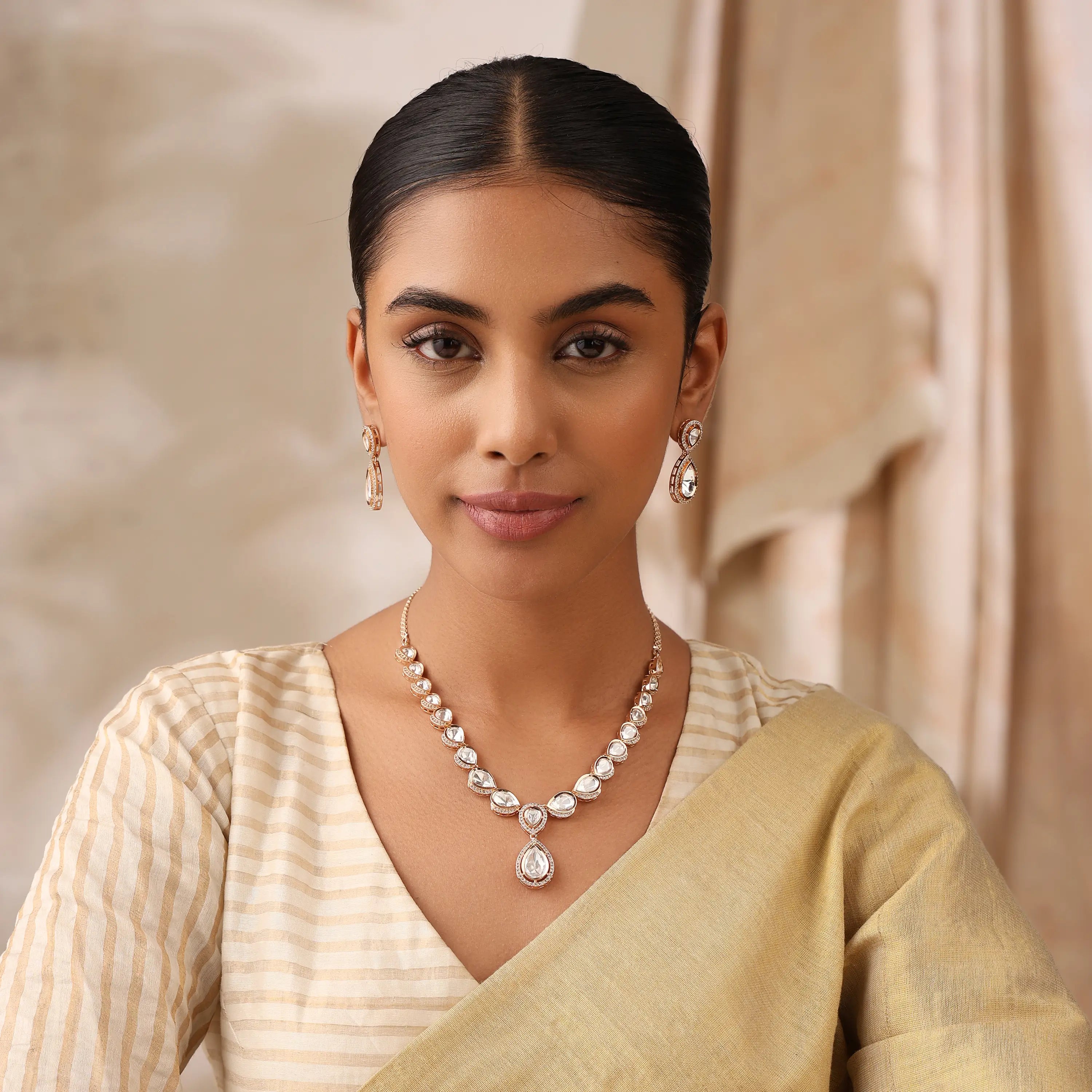 Eternity Drop Uncut Polki Set with Teardrop Necklace & Earrings