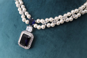 GlambyRivaaz Clearance Sale Sold Out Sapphire Pearl Diamond CZ Necklace  Statement Jewelry American Diamond Statement Necklace Indian Jewelry blue CZ Necklace Indian