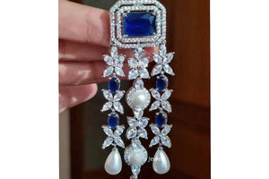 GlambyRivaaz Earrings Vanya Sapphire CZ Pearl Dangle Earrings