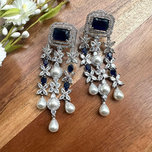 GlambyRivaaz Earrings Vanya Sapphire CZ Pearl Dangle Earrings