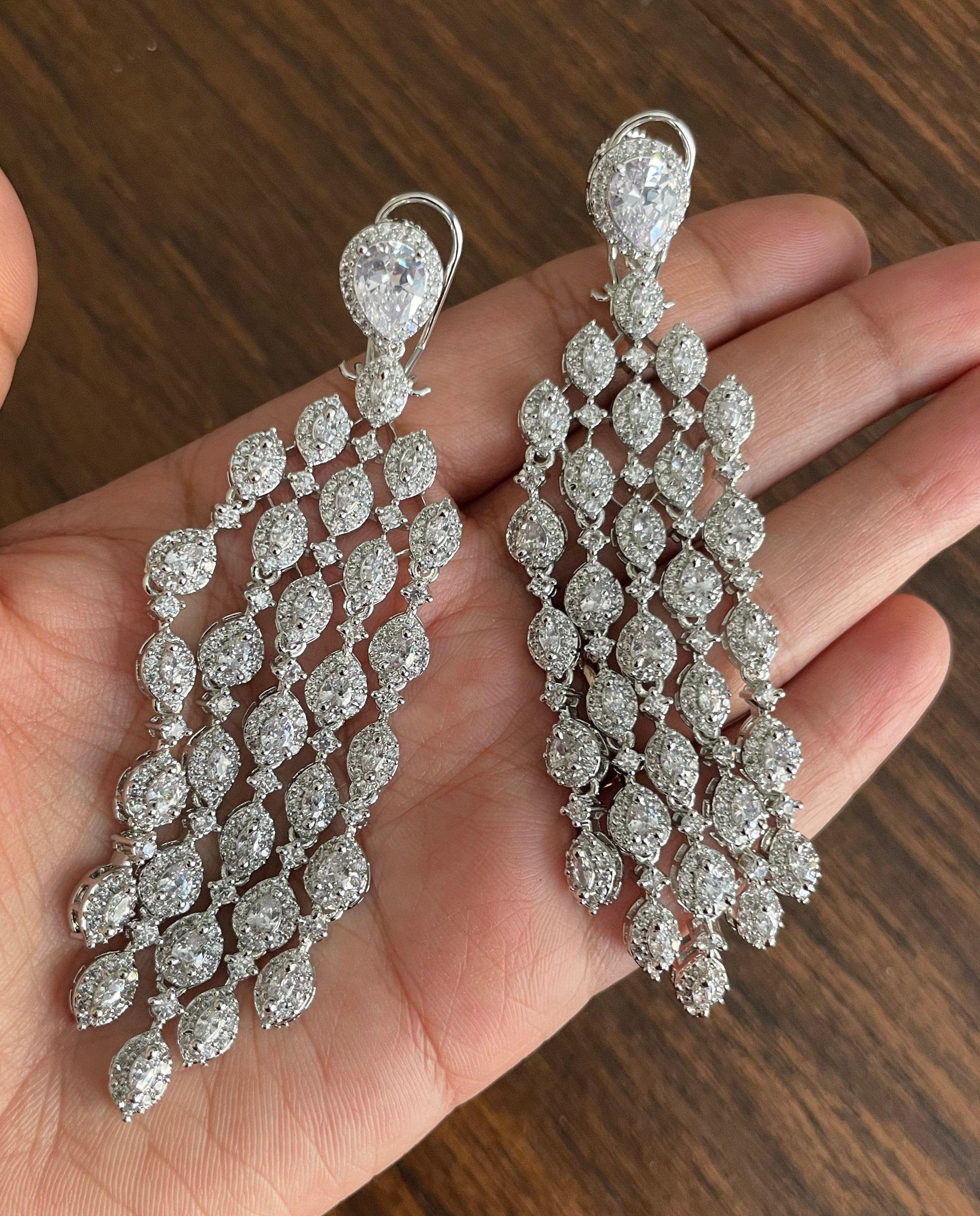 GlambyRivaaz Earrings Waterfall CZ Diamond Earrings