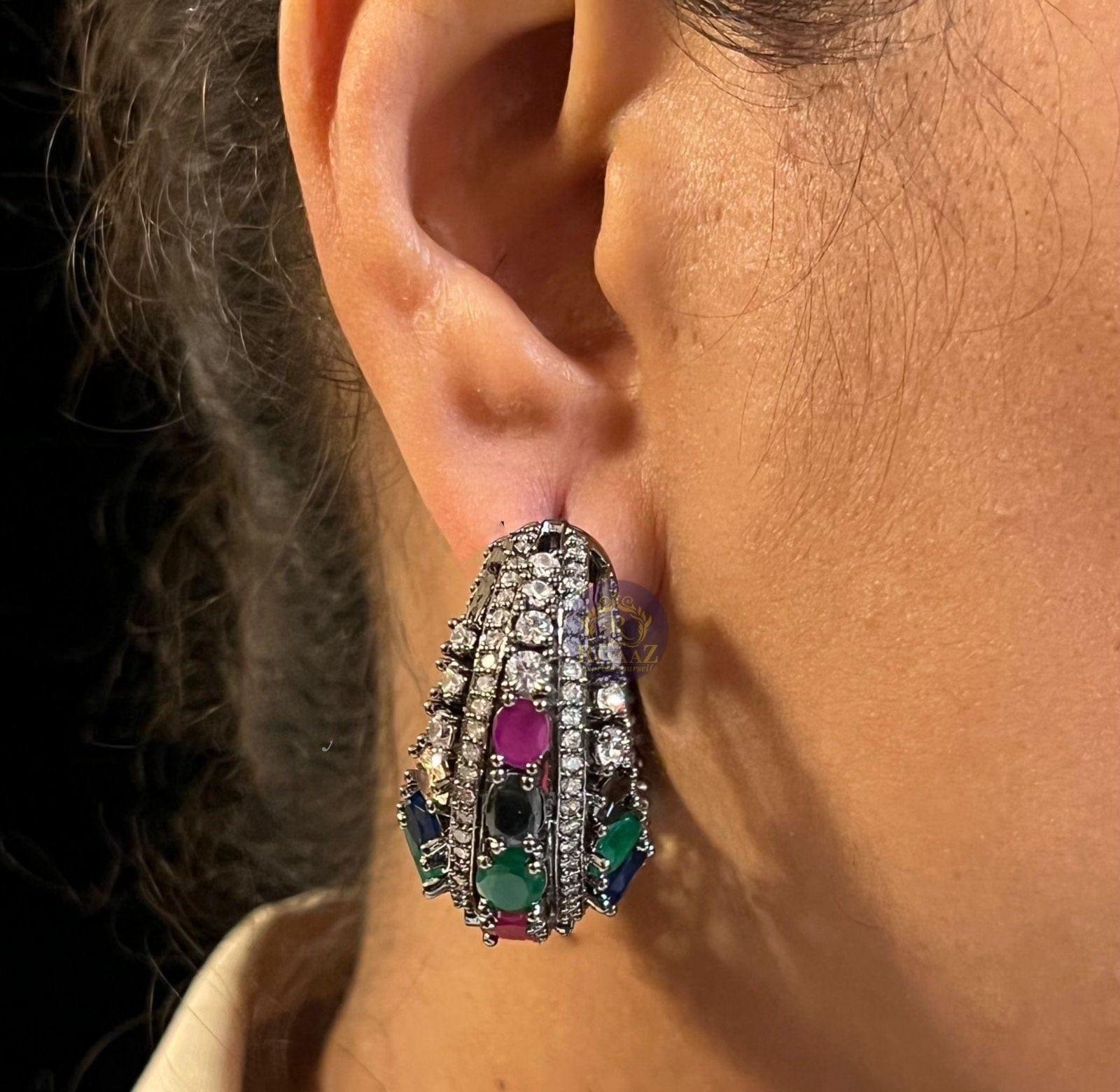 GlambyRivaaz Earrings Zina Multicolored Diamond hoops