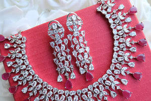 GlambyRivaaz Necklaces June Silver Ruby Diamond Necklace