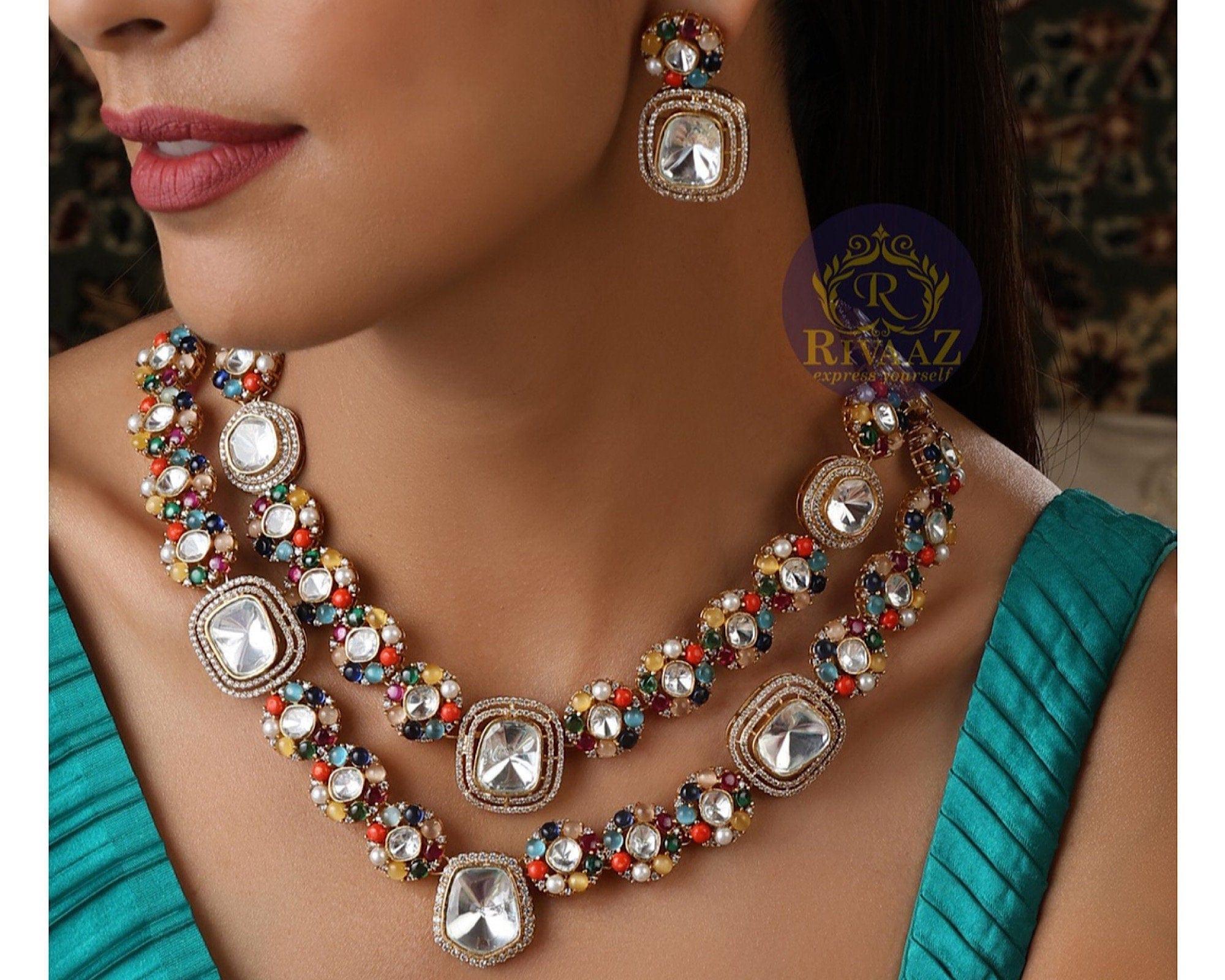 GlambyRivaaz Necklaces Sri Navratan Kundan Necklace