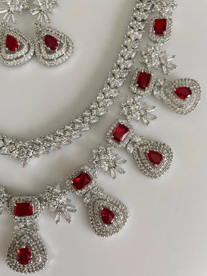 GlambyRivaaz Necklaces Two Layer Ruby Red Diamond CZ Necklace
