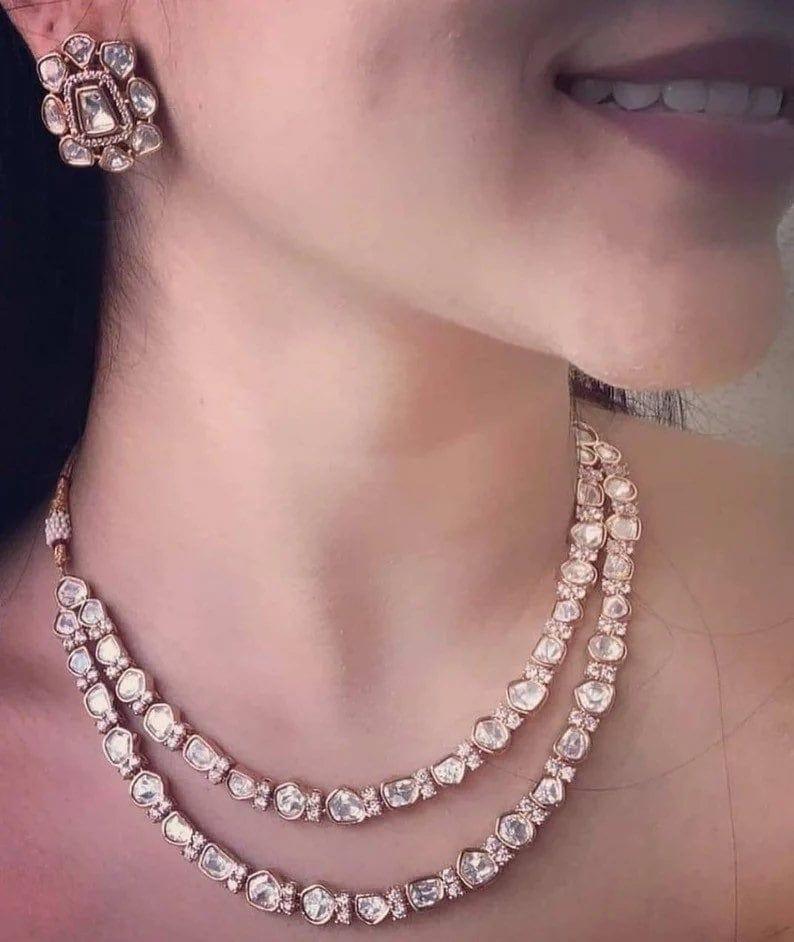 GlambyRivaaz Necklaces Uncut Polki Rose Gold Necklace