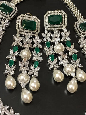 GlambyRivaaz Necklaces Vanya Diamond Pearl Long Necklace Set