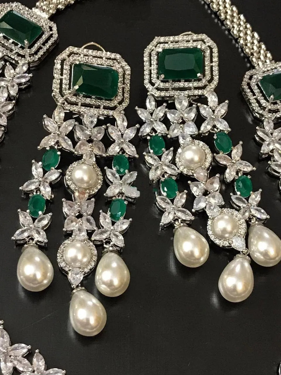 GlambyRivaaz Necklaces Vanya Diamond Pearl Long Necklace Set