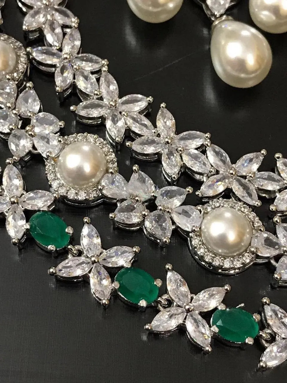 GlambyRivaaz Necklaces Vanya Diamond Pearl Long Necklace Set