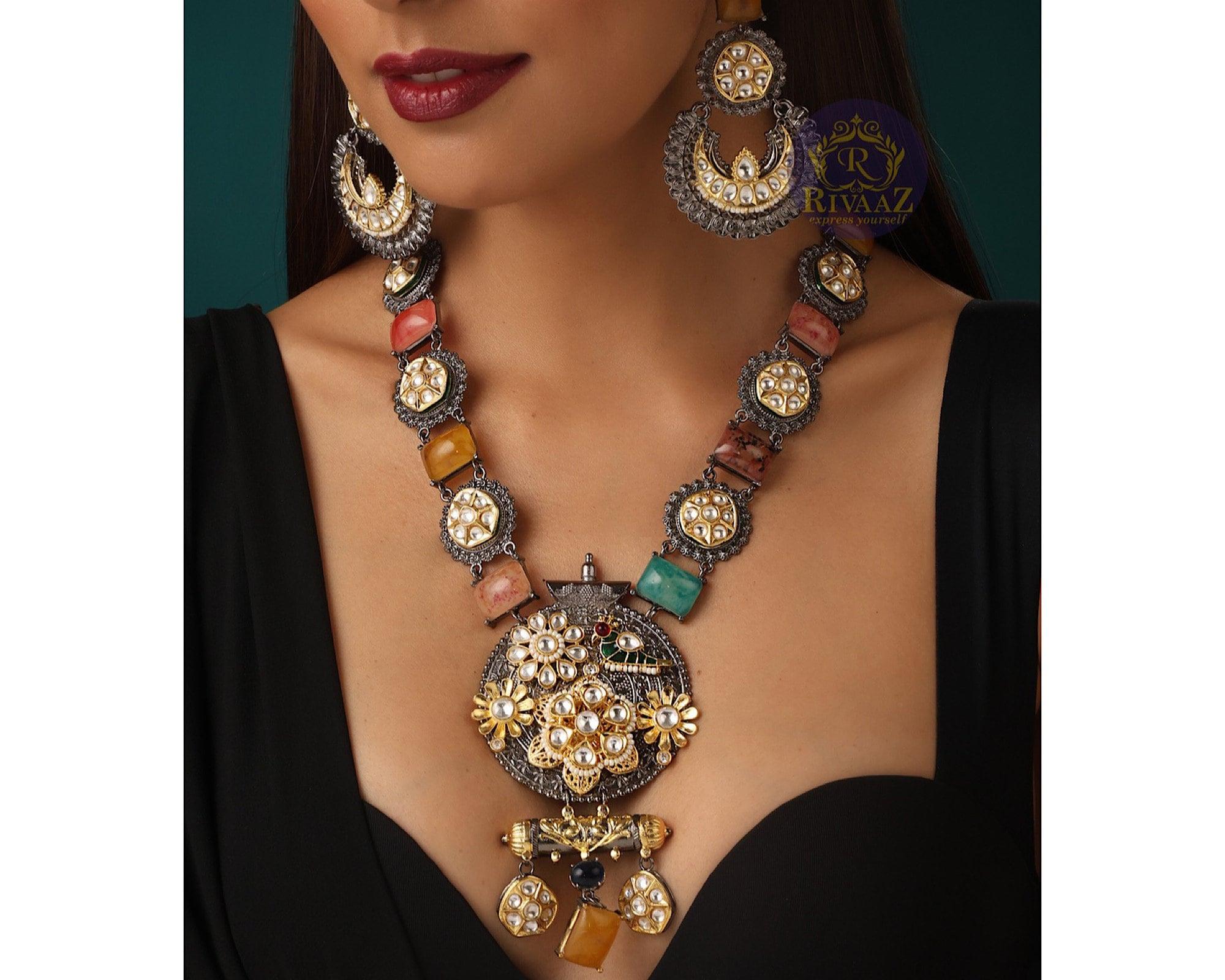GlambyRivaaz Necklaces Veda Multicolored Long Oxidized Fusion Necklace