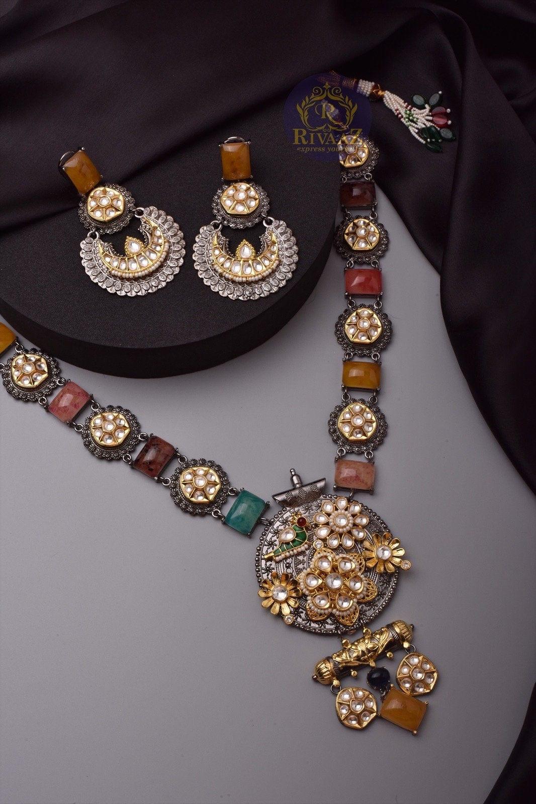 GlambyRivaaz Necklaces Veda Multicolored Long Oxidized Fusion Necklace