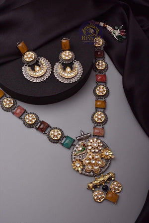 GlambyRivaaz Necklaces Veda Multicolored Long Oxidized Fusion Necklace