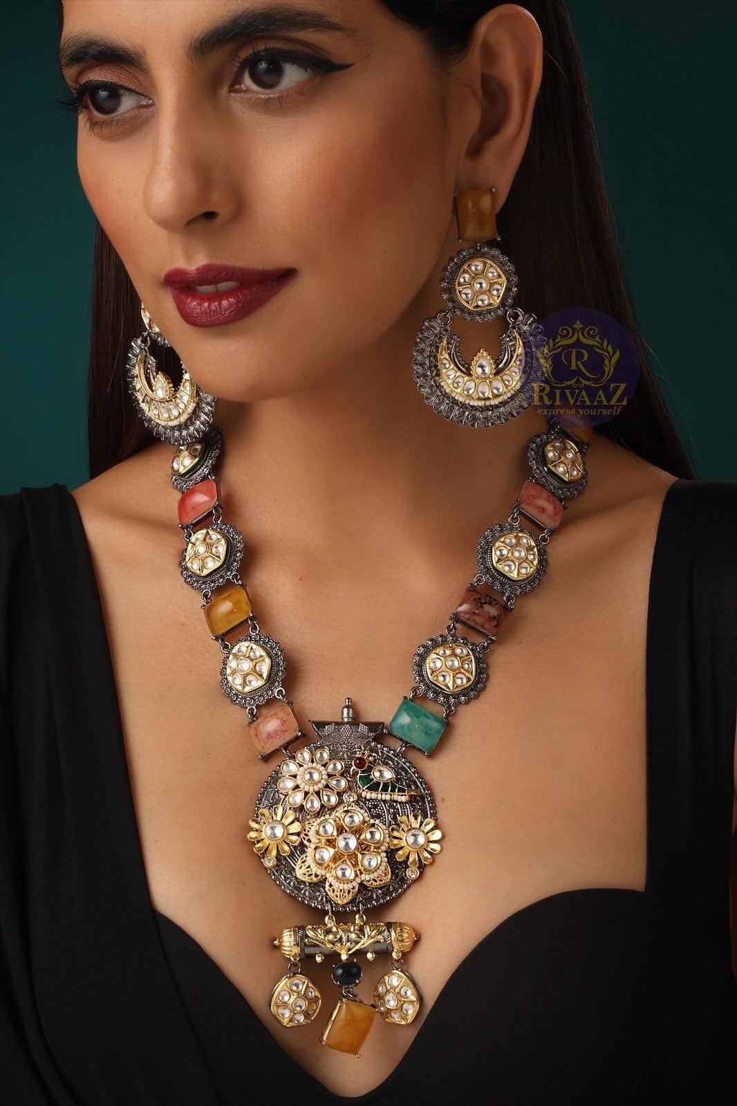 GlambyRivaaz Necklaces Veda Multicolored Long Oxidized Fusion Necklace